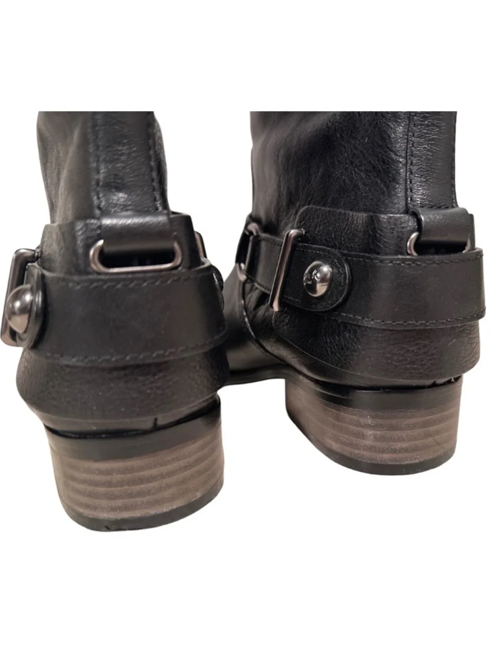 Coach Natale Black Leather Knee-High Equestrian Riding Boots Buckle Strap 7.5